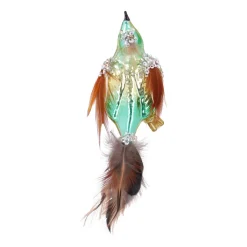 Elegante Groene En Gouden Vogel Op Clip Voor Een Natuurlijke Kerst