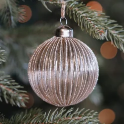 Elegante Taupe Kerstbal Met Gouden Glitters