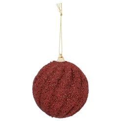 Elgante Donkerrode Swirl Kerstbal Met Glinsterpareltjes