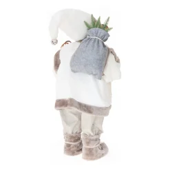 Extra Grote Luxe Staande Kerstman | Wit-grijs | Stof | 80cm