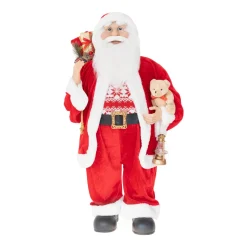 Extra Grote Luxe Staande Kerstman | Rood-wit | Stof | 80cm