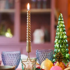 Gedraaide Kaarsen 4 St | Goud Metallic | 25 Cm