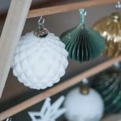 Geometrische Glazen Kerstbal 10 Cm Wit