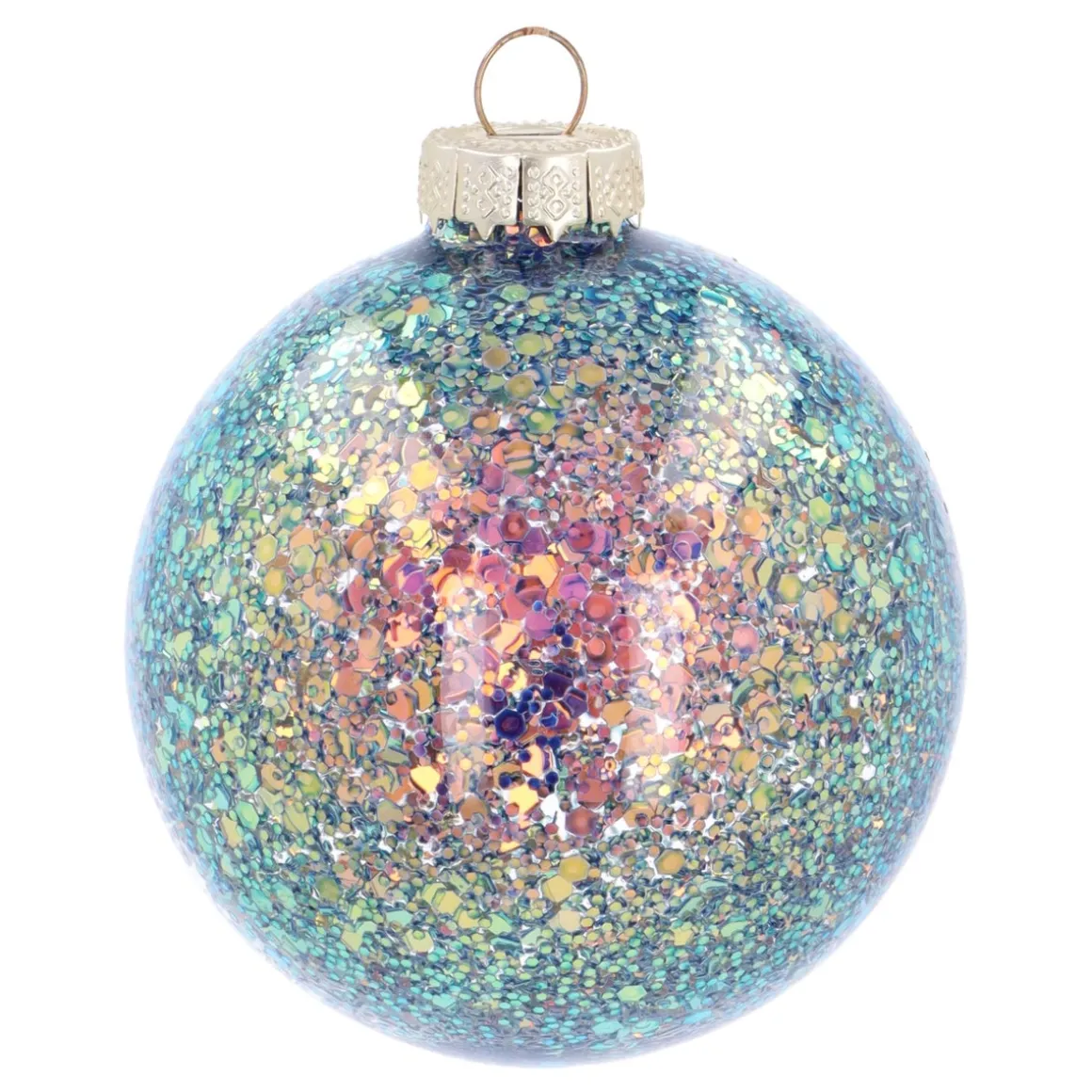 Glazen 'Galaxy' Kerstbal Met Glitters (binnenkant)