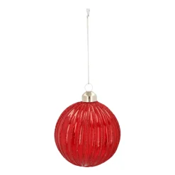 Glazen Kerstbal | Bessenrood Met Lijnen | 8 Cm