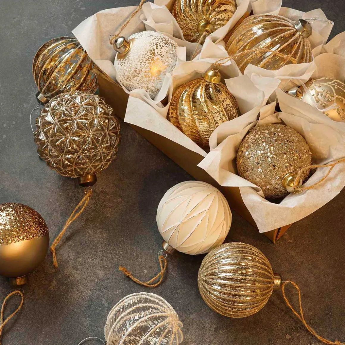 Glazen Kerstbal | Champagne Craquelé | 8 Cm