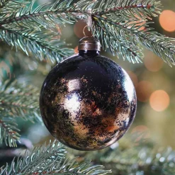 Glazen Kerstbal | Glanzend Zwart Met Gouden Spetters | 8 Cm