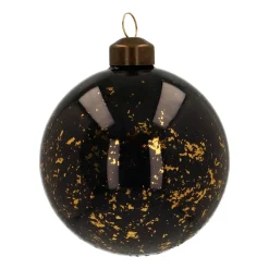 Glazen Kerstbal | Glanzend Zwart Met Gouden Spetters | 8 Cm