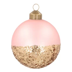 Glazen Kerstbal | Glitterdip | 8cm | Zachtroze