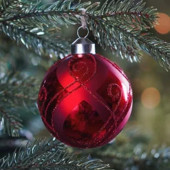 Glazen Kerstbal | Kerstrood Met Krul | 8 Cm