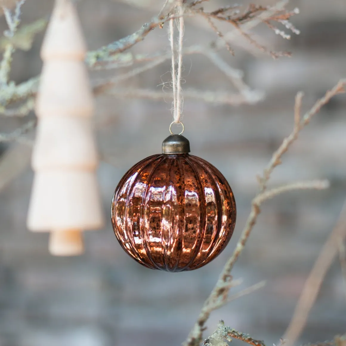 Glazen Kerstbal | Koper | Antiek-look | 8 Cm