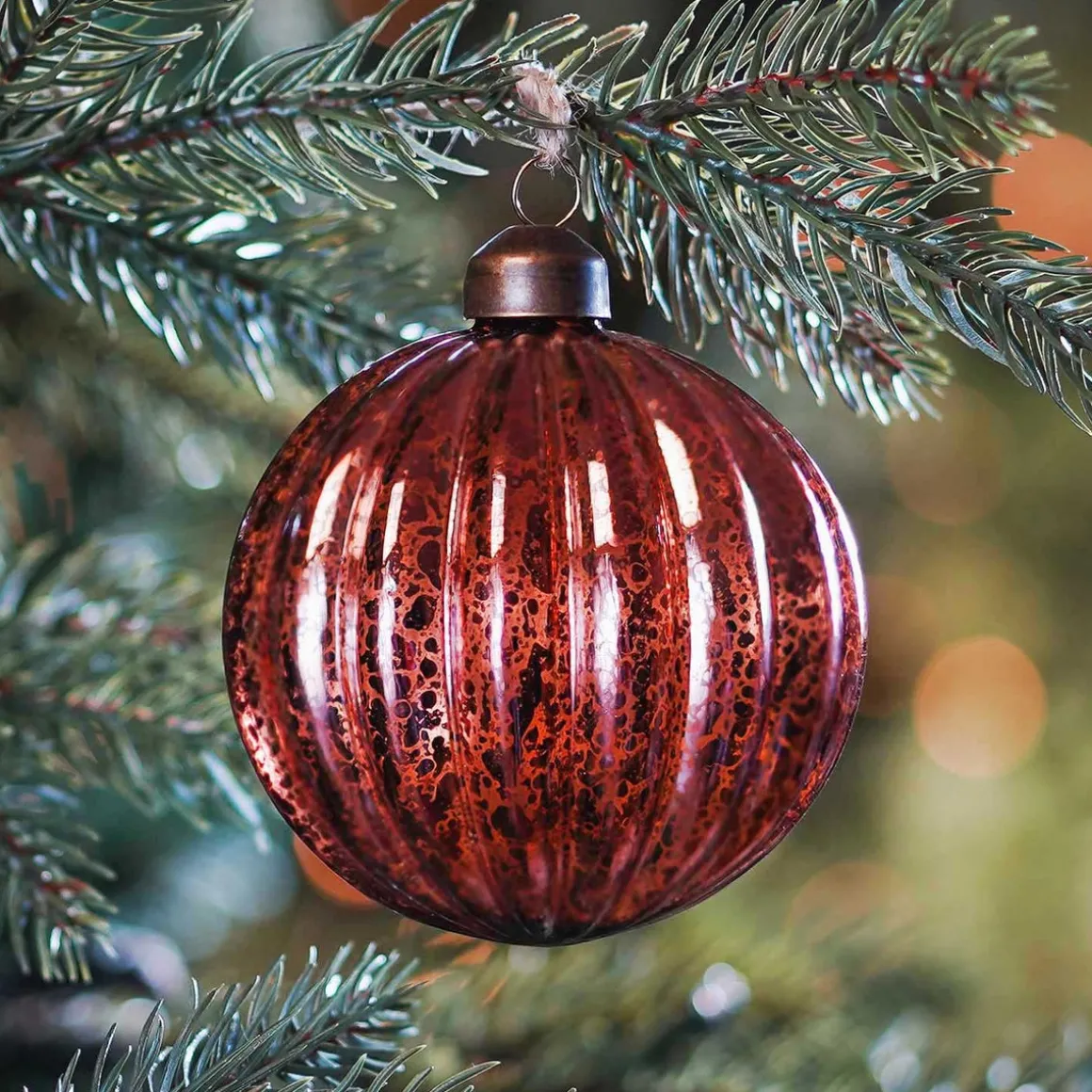 Glazen Kerstbal | Koper | Antiek-look | 8 Cm