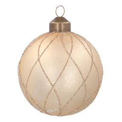 Glazen Kerstbal | Lichtgoud Met Gouden Lijnen | 8 Cm
