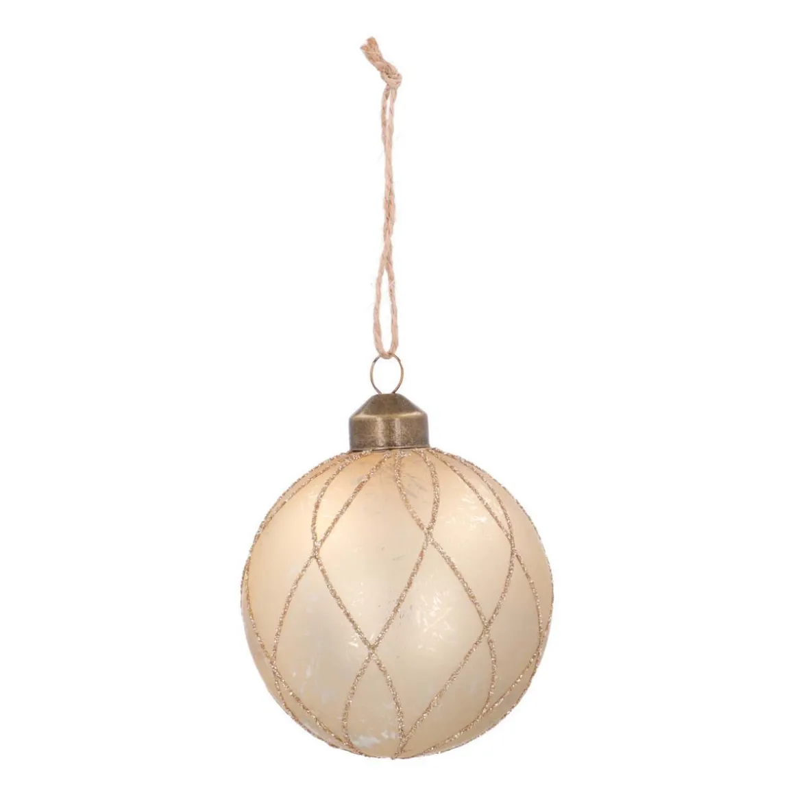 Glazen Kerstbal | Lichtgoud Met Gouden Lijnen | 8 Cm