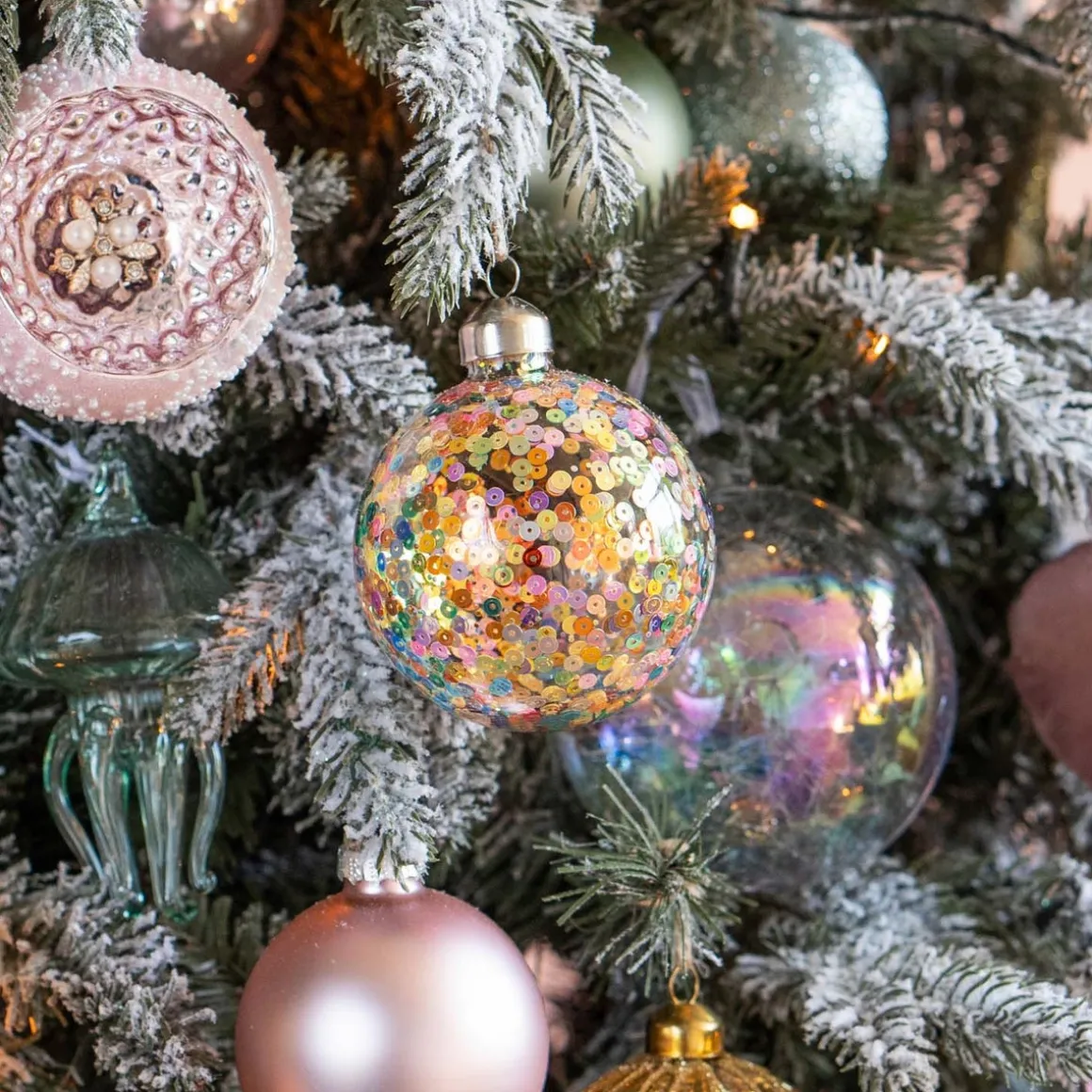 Glazen Kerstbal | Multi Pailletten | 8 Cm