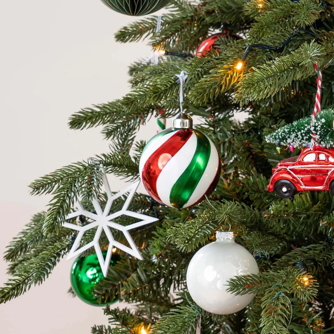 Glazen Kerstbal | Rood-groen | 8 Cm