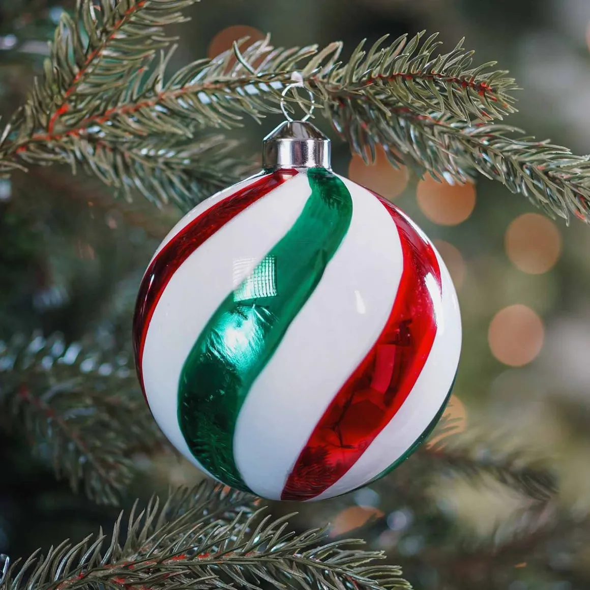 Glazen Kerstbal | Rood-groen | 10 Cm