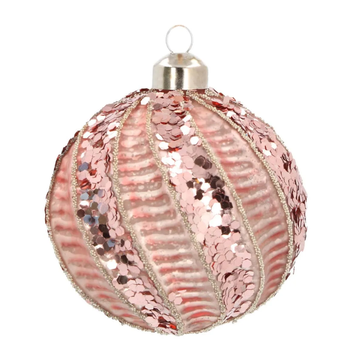 Glazen Kerstbal | Roze Met Swirl | 8 Cm