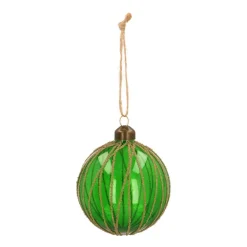 Glazen Kerstbal | Transparant Donkergroen Met Lijnen| 8 Cm