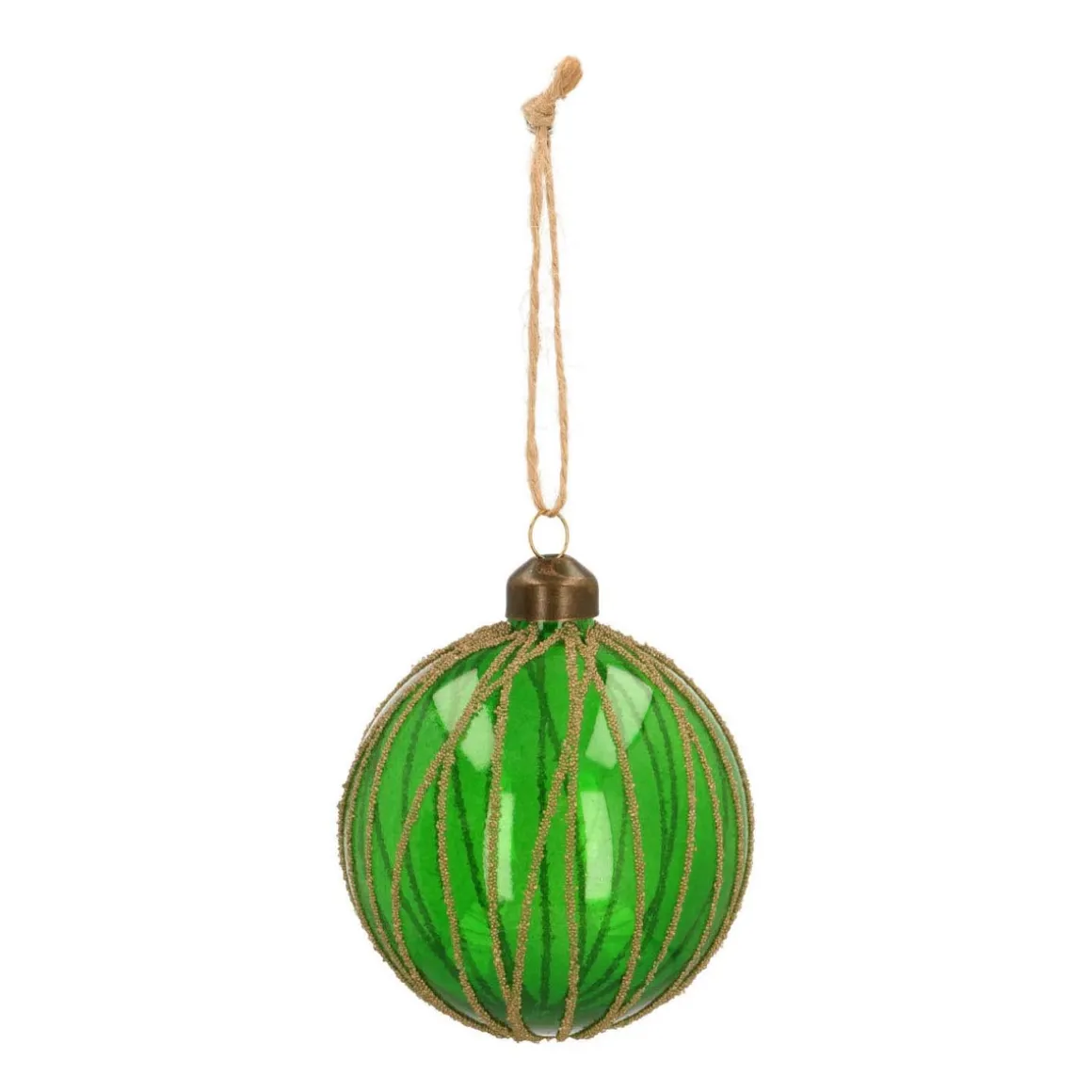 Glazen Kerstbal | Transparant Donkergroen Met Lijnen| 8 Cm