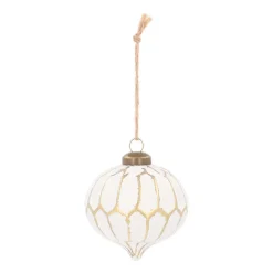 Glazen Kerstbal | Ui-vorm | Wit En Champagne | Geometrisch