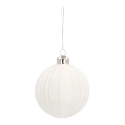Glazen Kerstbal | Wit Met Glitterlijnen | 8 Cm