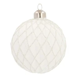 Glazen Kerstbal | Wit Met Ruitjespatroon | 8 Cm