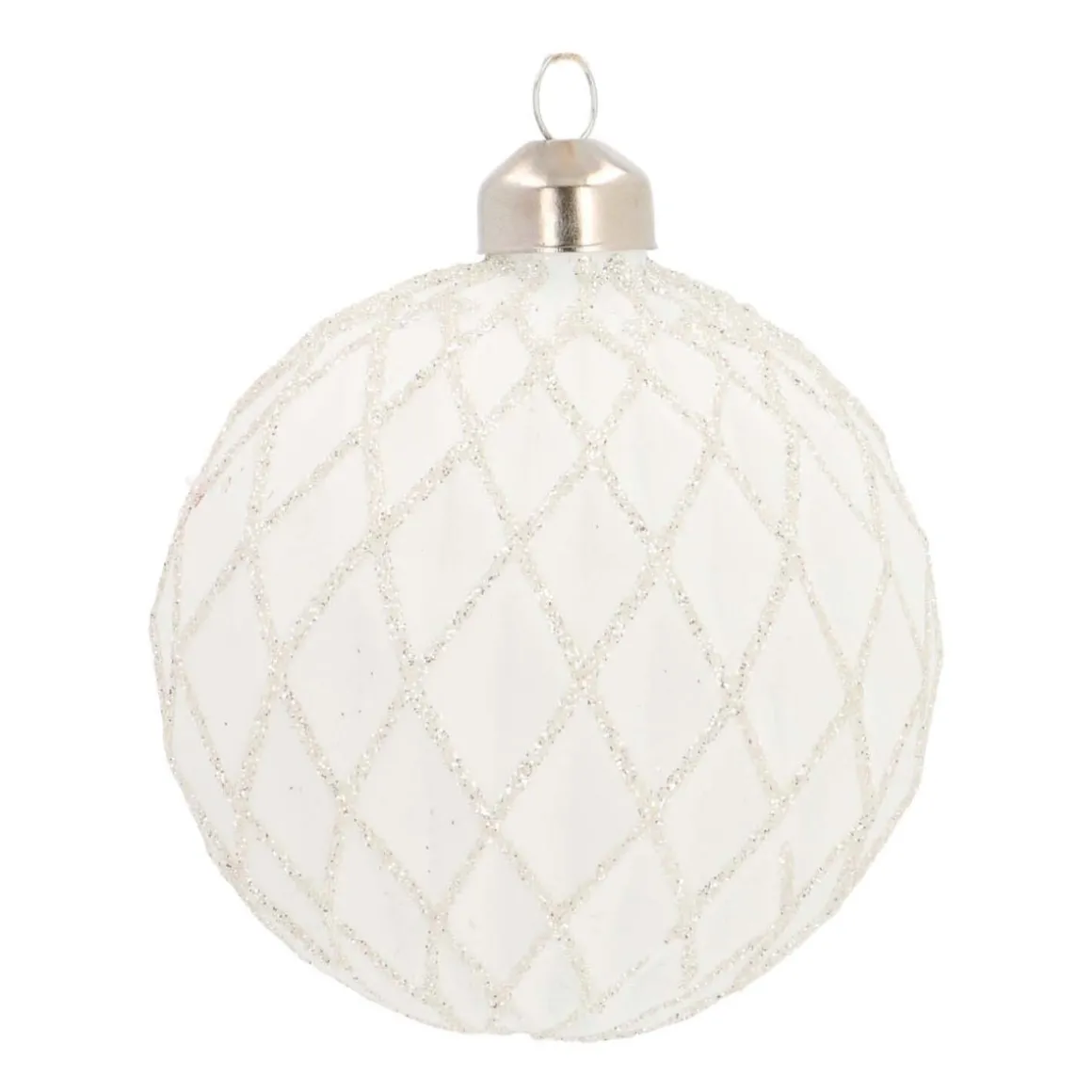 Glazen Kerstbal | Wit Met Ruitjespatroon | 8 Cm