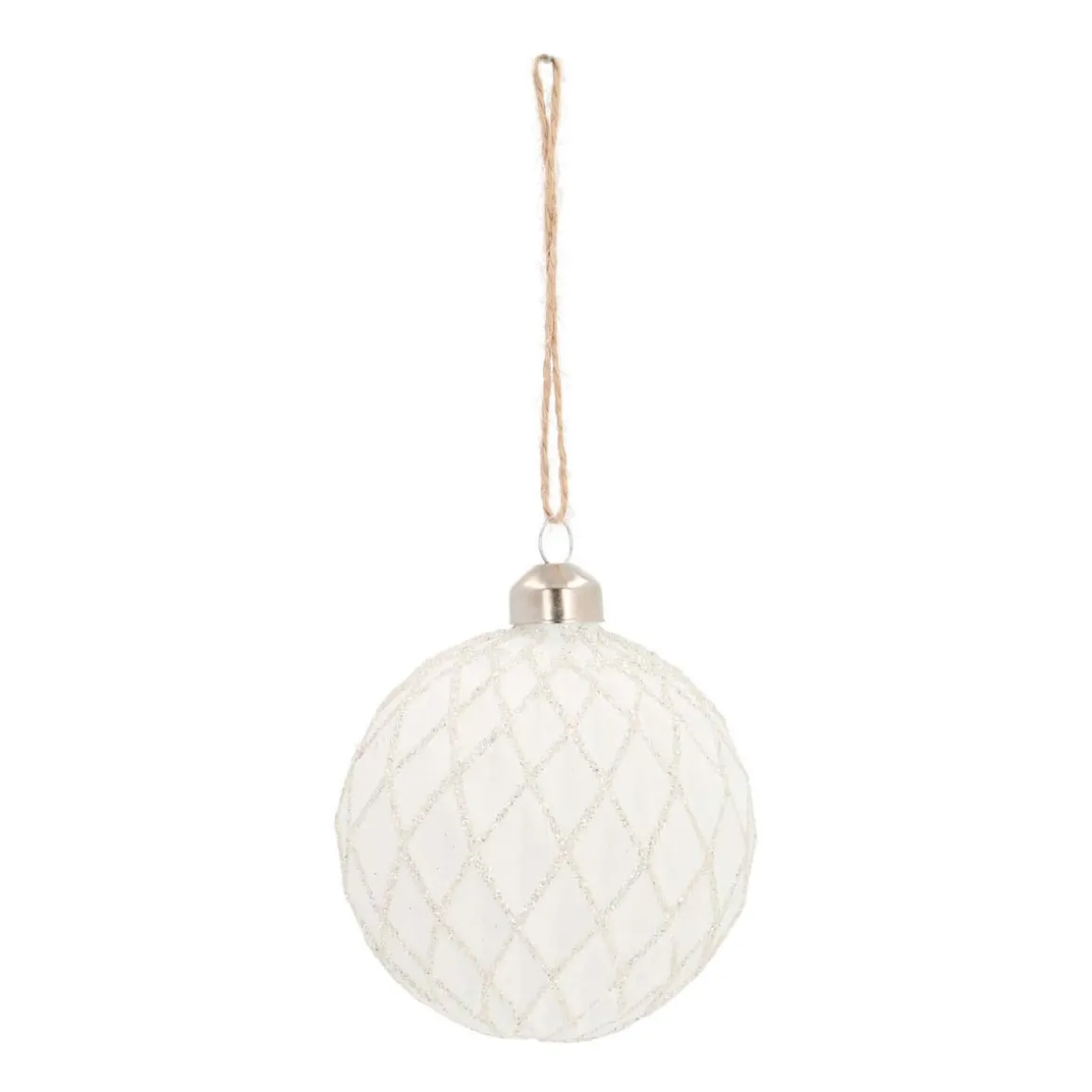 Glazen Kerstbal | Wit Met Ruitjespatroon | 8 Cm