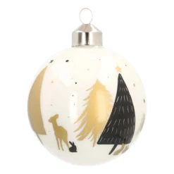 Glazen Kerstbal | Wit Met Bomenprint | 8 Cm