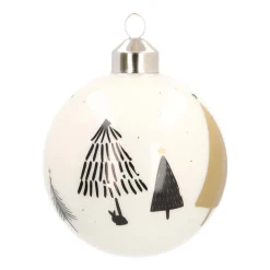 Glazen Kerstbal | Wit Met Bomenprint | 8 Cm