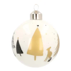 Glazen Kerstbal | Wit Met Bomenprint | 8 Cm