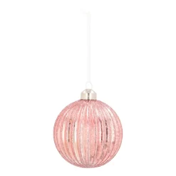 Glazen Kerstbal | Zachtroze | Antiek-look Met Verticale Strepen | 8 Cm