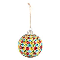 Glazen Kerstbal | Zeshoekjes Reliëf | Multi | 8 Cm