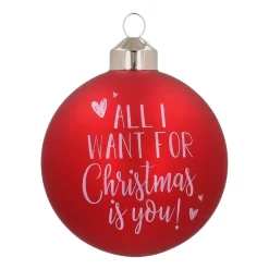 Glazen Kerstbal 'All I Want For Christmas...' | Rood & Wit