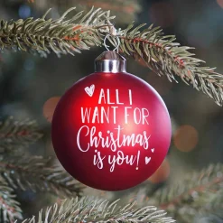 Glazen Kerstbal 'All I Want For Christmas...' | Rood & Wit