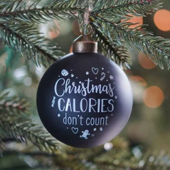 Glazen Kerstbal 'Christmas Calories Don't Count' | Zwart & Wit