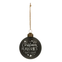 Glazen Kerstbal 'Christmas Calories Don't Count' | Zwart & Wit