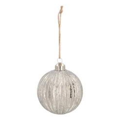 Glazen Kerstbal Craquelé Met Relief | Glas | Zilver | 8 Cm