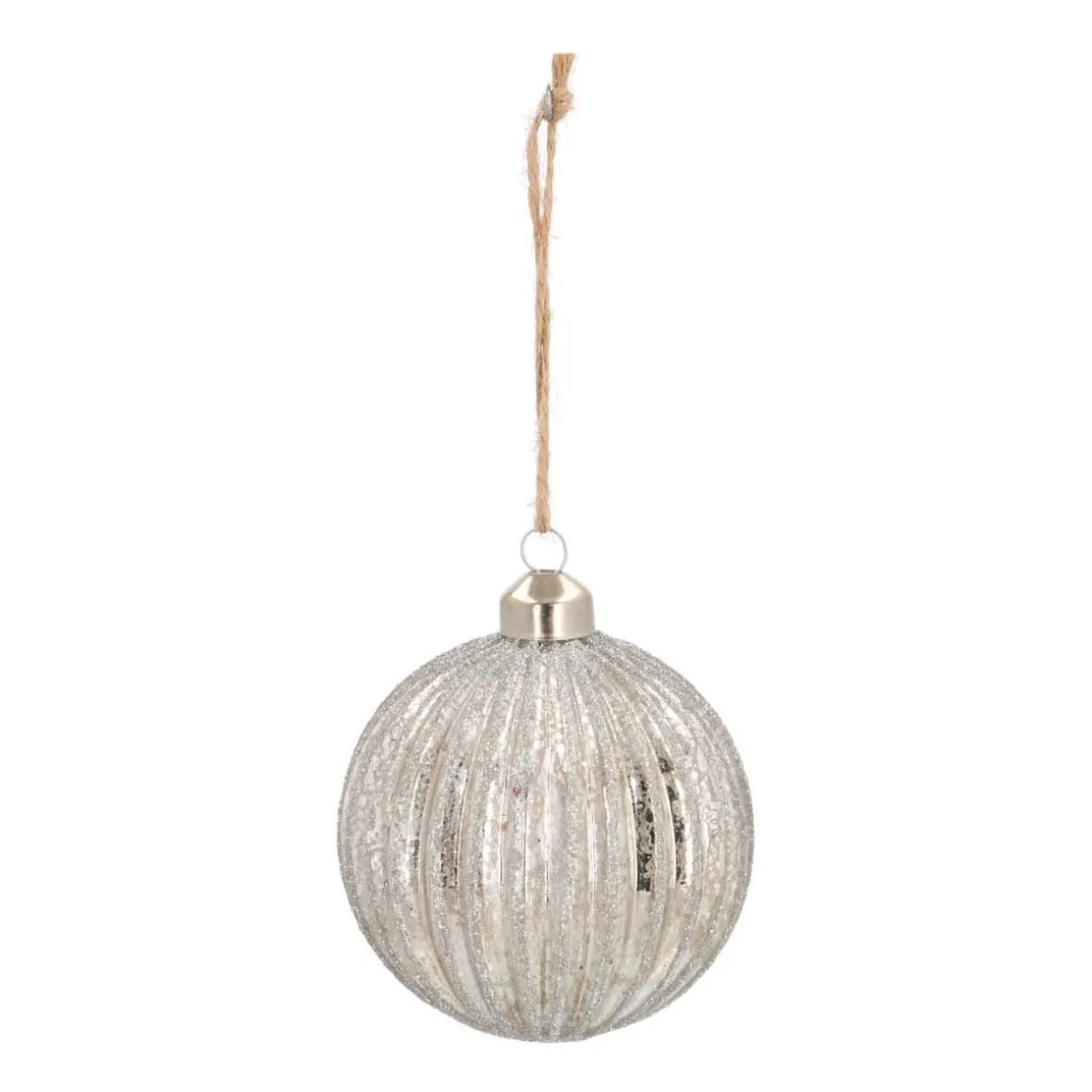 Glazen Kerstbal Craquelé Met Relief | Glas | Zilver | 8 Cm