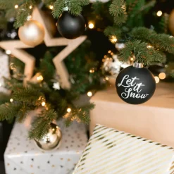 Glazen Kerstbal 'Let It Snow' | Zwart & Wit