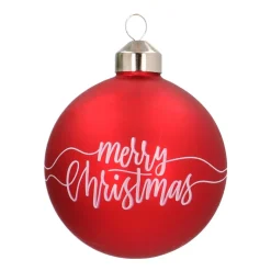 Glazen Kerstbal 'Merry Christmas' | Rood & Wit