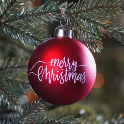 Glazen Kerstbal 'Merry Christmas' | Rood & Wit