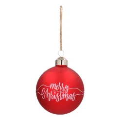 Glazen Kerstbal 'Merry Christmas' | Rood & Wit