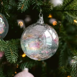 Glazen Kerstbal Met Draad | 8 Cm | Olie-effect | Transparant