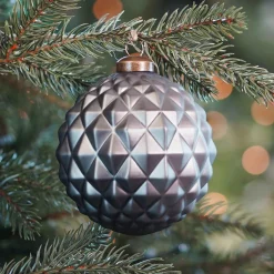 Glazen Kerstbal Met Geometrisch Reliëf | Cottage Green | 10 Cm