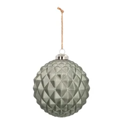 Glazen Kerstbal Met Geometrisch Reliëf | Cottage Green | 10 Cm