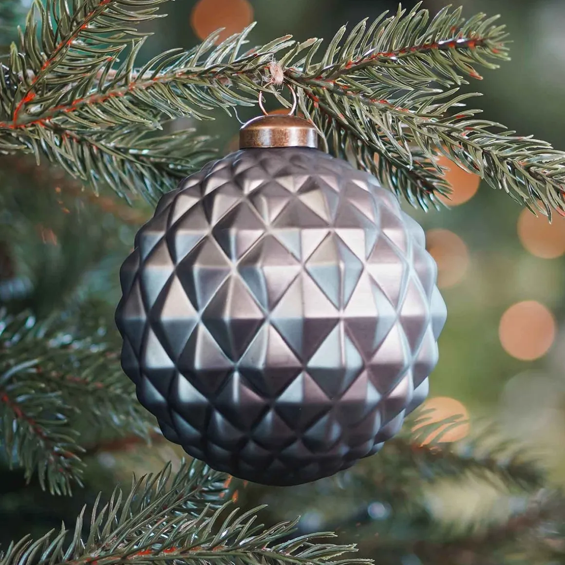 Glazen Kerstbal Met Geometrisch Reliëf | Cottage Green | 10 Cm