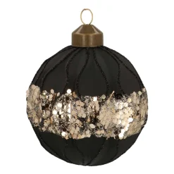 Glazen Kerstbal Met Gouden Glitters | Zwart | 8 Cm