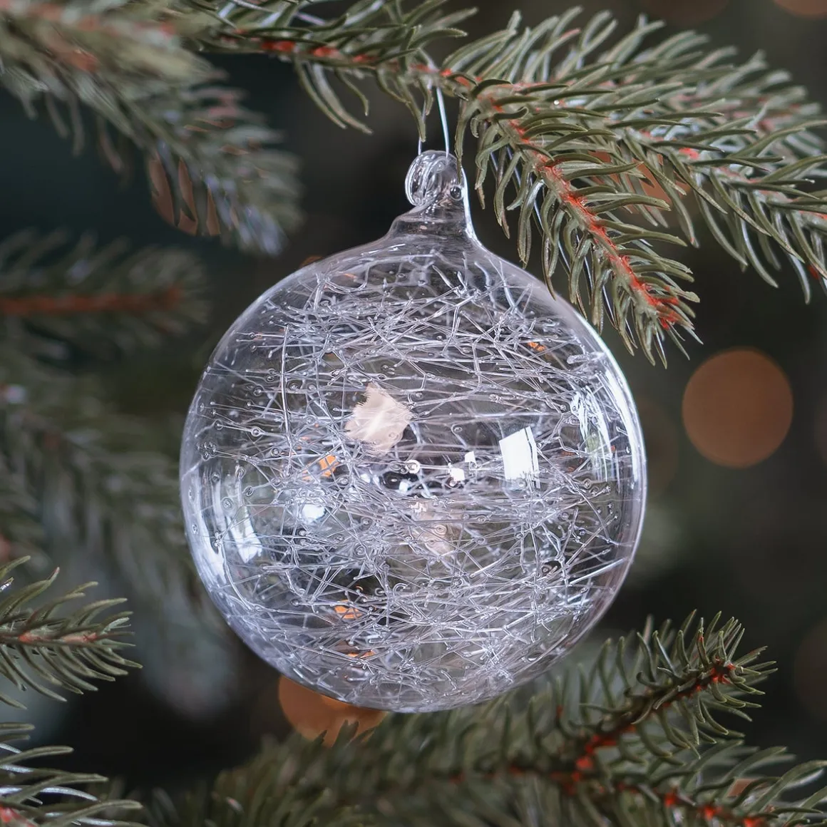 Glazen Kerstbal Met Ijsdraden | Transparant | 8 Cm